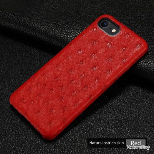 Coque pour iPhone Autruche Veritable, Couleur: Rouge, Smartphone: iPhone 12