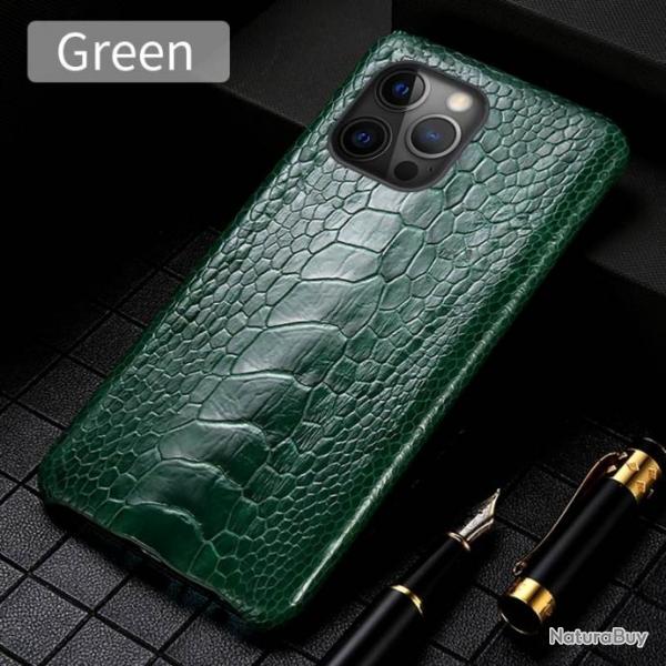 Coque pour iPhone Autruche Veritable, Couleur: Pied Vert, Smartphone: iPhone 12