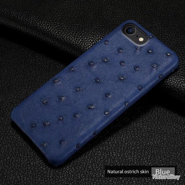 Coque pour iPhone Autruche Veritable, Couleur: Bleu, Smartphone: iPhone 12 Pro