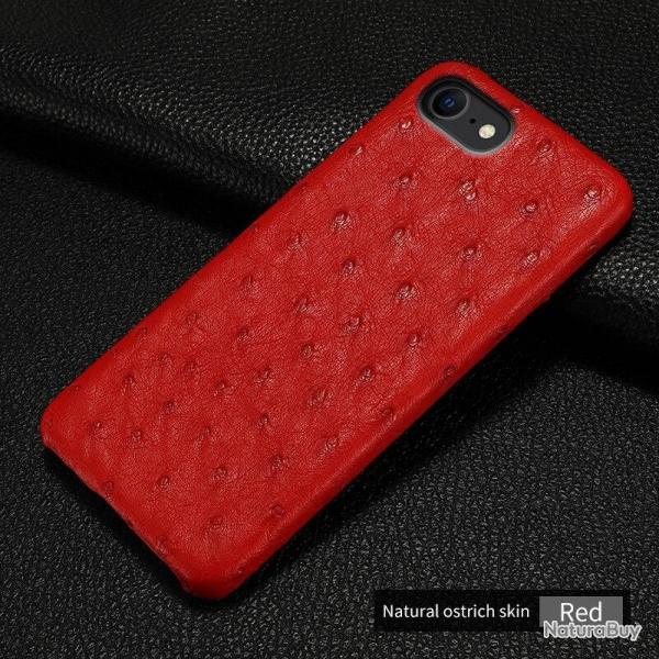 Coque pour iPhone Autruche Veritable, Couleur: Rouge, Smartphone: iPhone 12 Mini
