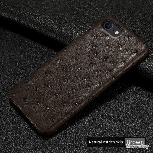 Coque pour iPhone Autruche Veritable, Couleur: Marron, Smartphone: iPhone 12 Mini