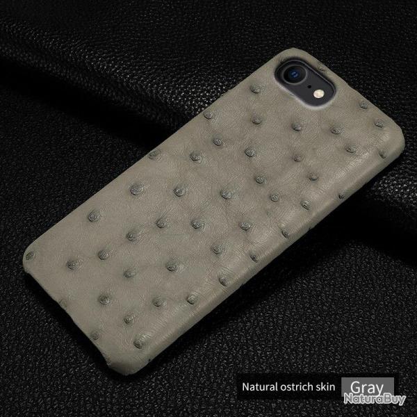 Coque pour iPhone Autruche Veritable, Couleur: Gris, Smartphone: iPhone 12 Mini