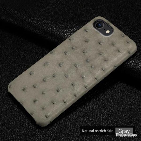 Coque pour iPhone Autruche Veritable, Couleur: Gris, Smartphone: iPhone 12 Pro Max