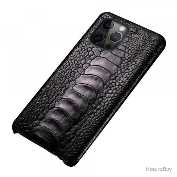 Coque pour iPhone Autruche Veritable, Couleur: Pied Noir, Smartphone: iPhone 11 Pro Max