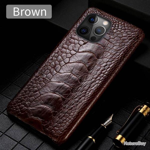 Coque pour iPhone Autruche Veritable, Couleur: Pied Marron, Smartphone: iPhone 11 Pro Max