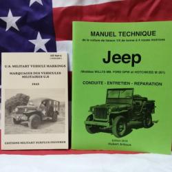 Lot 2 livres neufs : Manuel technique Jeep Willys MB Ford GPW Hotchkiss M 201 + AR 850 MARQUAGES WW2