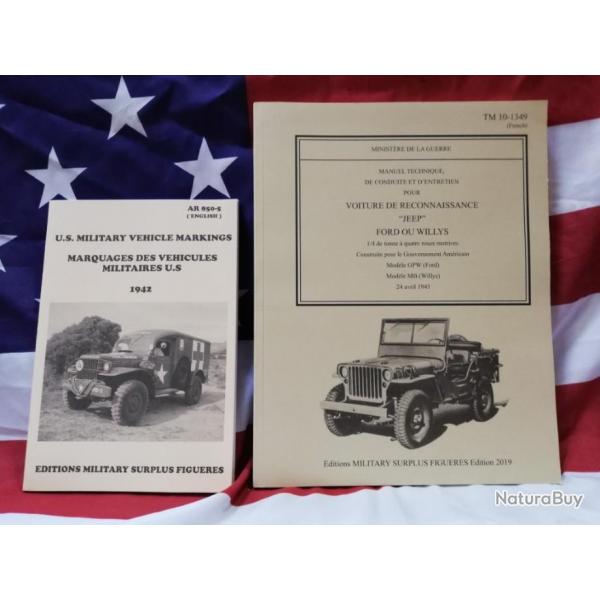 PROMO 2 LIVRES : manuel technique 10-1349 de la Jeep Willys-Ford de 1943 + AR 850 MARQUAGES WW2