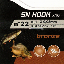 10 Hameçons montés  bronzés n° 22 / fil Ø 0.08 mm