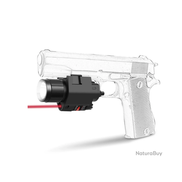 Lampe torche avec laser pour pistolet ou carabine pour rail picatinny 20mm