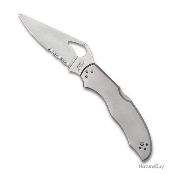 Couteau "Harrier 2", Lame dentele, Manche acier inox [Spyderco Byrd Knife]