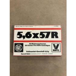 cartouches RWS boite ancienne mais neuve non ouverte calibre 5,6x57 R VM ( blindées ) 4,8 g.