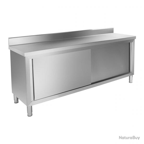 Meuble bas de cuisine 200x60 cm avec rebord acier inoxydable 14_0002489