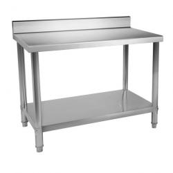 Table de travail cuisine professionnel acier inoxydable avec dosseret 120 x 160 cm capacité de 137