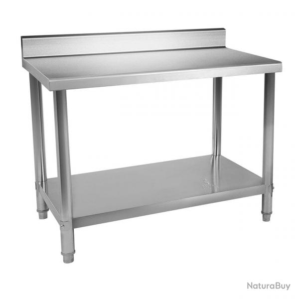 Table de travail cuisine professionnel acier inoxydable avec dosseret 120 x 160 cm capacité de 137