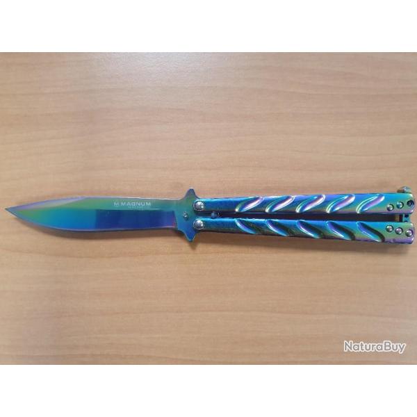 Couteau papillon BOKER MAGNUM Balisong Rainbow - Lame 102mm - Manche acier
