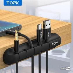 TOPK Organisateur Rangement de Câbles Silicone 7 Clips Flexible Autocollant