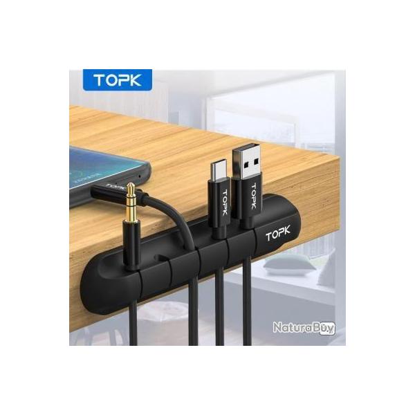 TOPK Organisateur Rangement de Cbles Silicone 7 Clips Flexible Autocollant