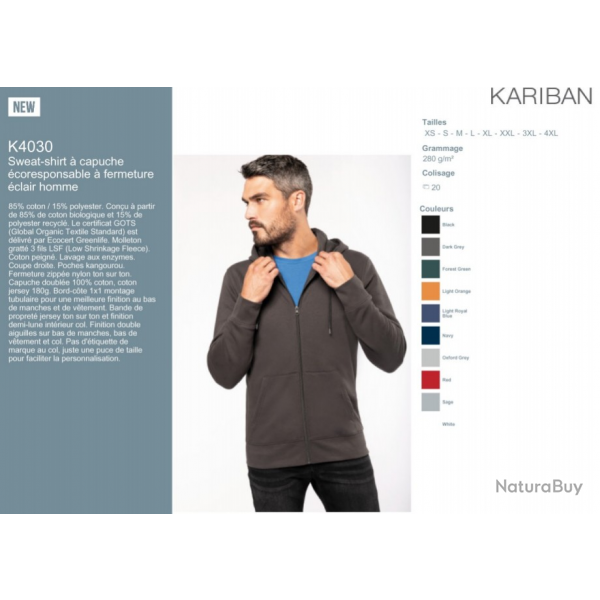 Sweat-shirt  capuche coresponsable homme-Kariban plusieurs couleurs disponible K403007