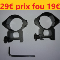 COLLIERS ALLUMINIUM évidé pour tir guidon hausse  Ø 30 MM HT 15  RAIL 21        ref  13049 b