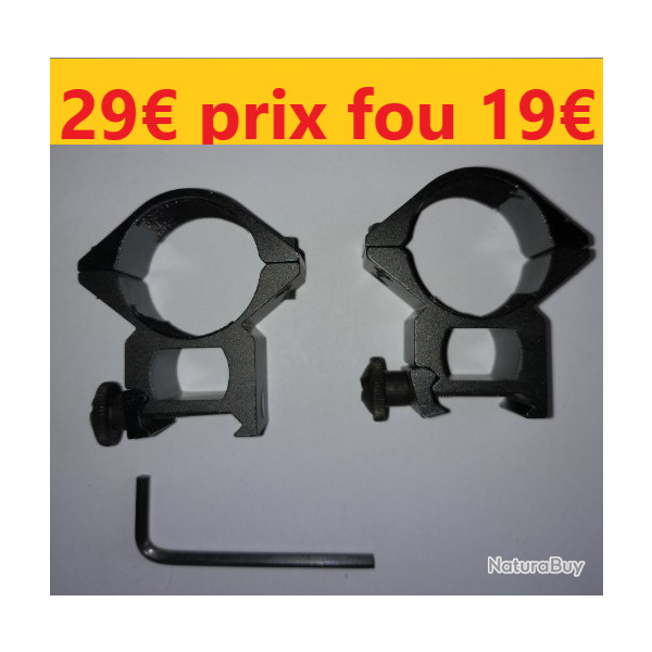 COLLIERS ALLUMINIUM vid pour tir guidon hausse   30 MM HT 15  RAIL 21        ref  13049 b