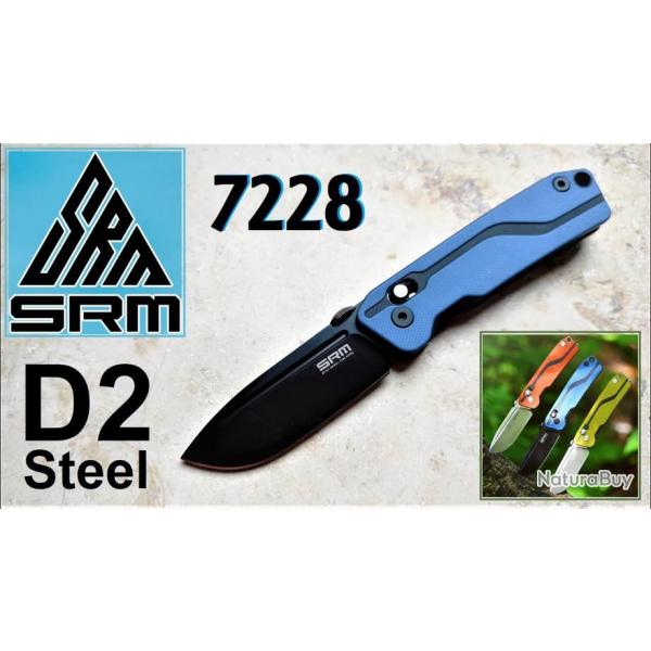 Couteau SRM Knives 7228 Ambi Lock Lame D2 Manche Blue G10 Clip SRM7228L
