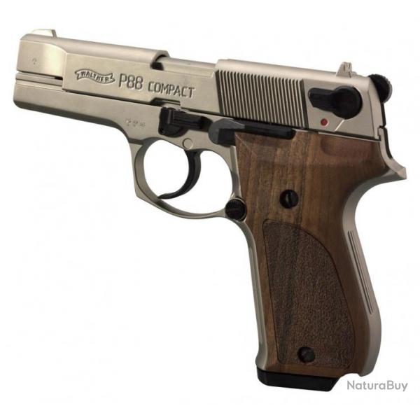 Pistolet alarme Walther P88 compact cal.9mm pak nickel/bois