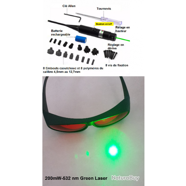 Collimateur de rglage Laser Vert rglable + Lunette de protection