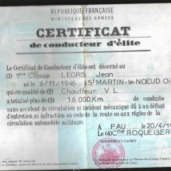certificat de conducteur d'élite attribué pau 1967 , saint martin le noeud beauvais oise , diplome