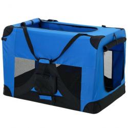 Cage de transport pour chien box chenil polyester pliant taille M bleu 03_0001220