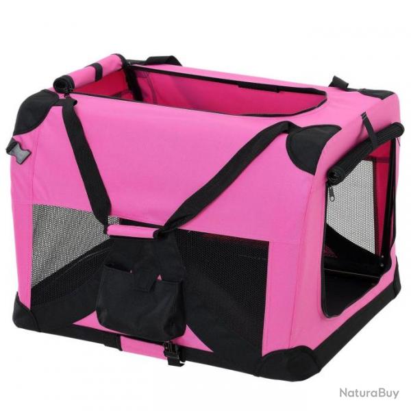 Cage de transport pour chien box chenil polyester pliant taille S rose 03_0001234