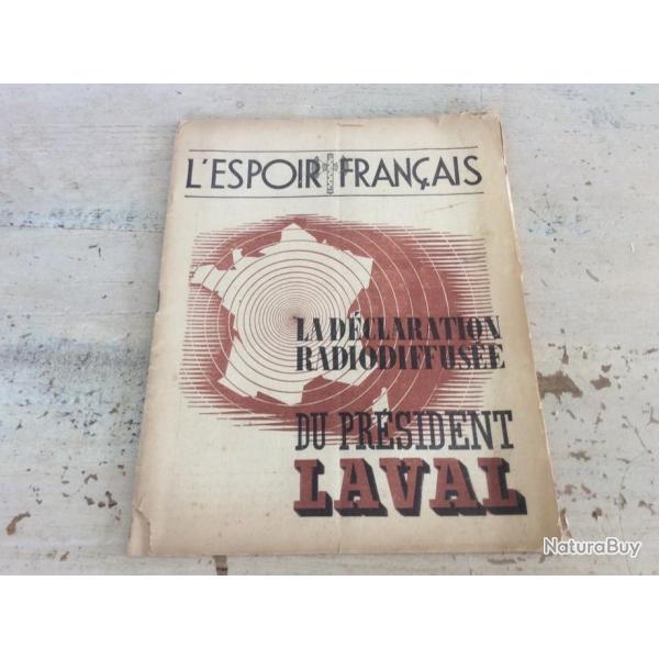 Revue L'Espoir Franais - La dclaration radiodiffuse du Prsident Laval du 5 juin 1943 (original)