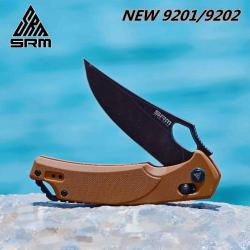 Couteau SRM Knives 9202 Ambi Lock Lame D2 Manche Brown G10 Clip SRM9202GW