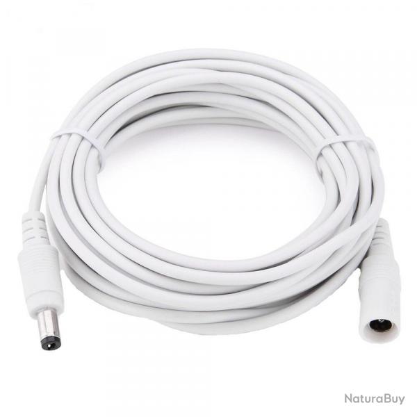 Cable Rallonge pour Alimentation 5.5mm Camera LED CCTV, Couleur: Blanc, Longueur: 2m