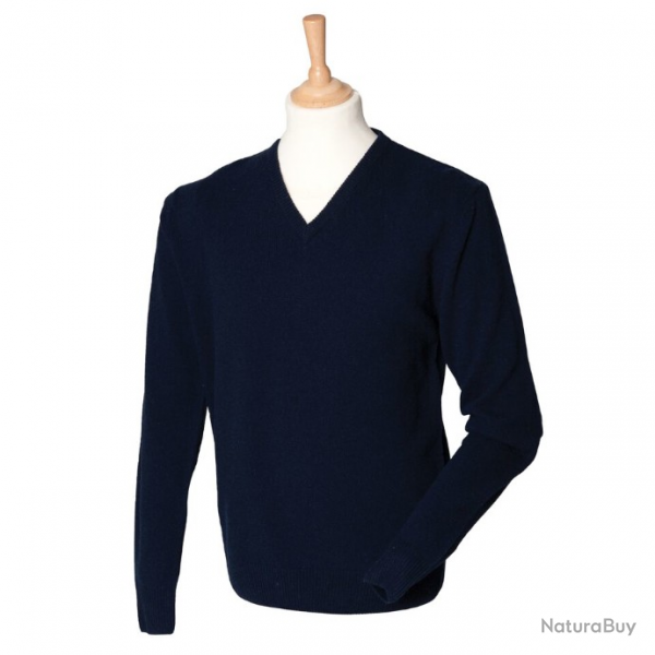 Pull Laine d'agneau col V BLEU HENBURY HY73007