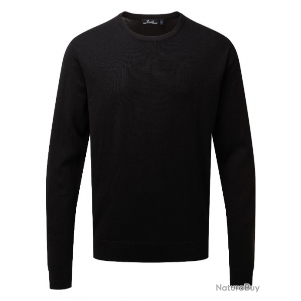 Pull en maille de coton  col rond-PREMIER  noir PR69207