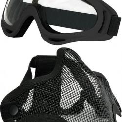 Ensemble lunettes + masque de protection airsoft noir - Livraison gratuite et rapide