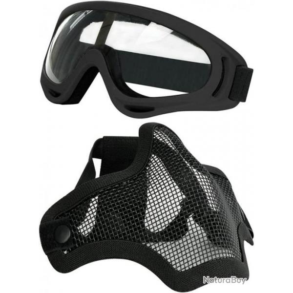 Ensemble lunettes + masque de protection airsoft noir - Livraison gratuite et rapide