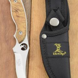 Couteau De Chasse Skinner BushCraft Lame Acier 440 Manche Bois Etui Nylon ER538