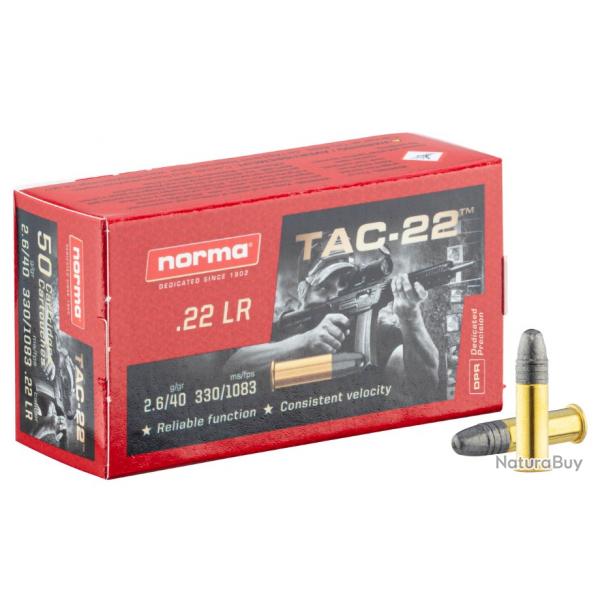 50 Munitions NORMA Cal 22lr 40gr Tac Lrn