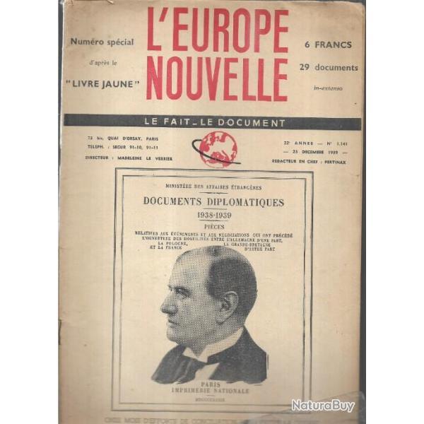 l'europe nouvelle 1141 23 dcembre 1939, numro spcial d'aprs le livre jaune