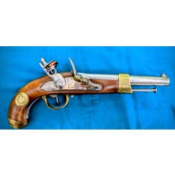 Maghifique Pistolet à Silex pré XXe 1960, avec canon d'origine de1822