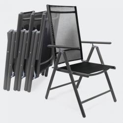 Set 4 x chaises pliantes en alu avec dossier haut réglable anthracite jardi62716 NON DISPO
