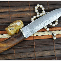 Grand couteau de chasse / bushcraft fabriqué à la main - acier damas