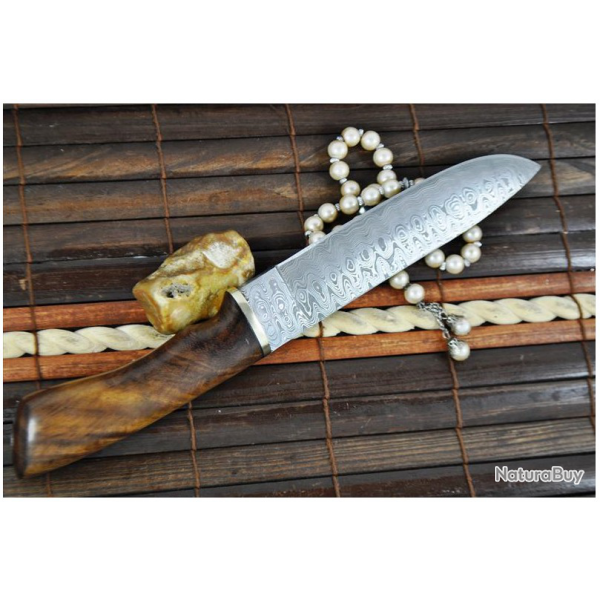 Grand couteau de chasse / bushcraft fabriqu  la main - acier damas