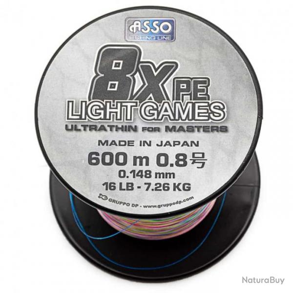 Asso Tresse Light Games 8x Multicolore 16lb 600m