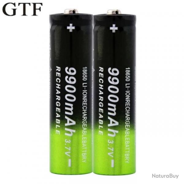 Lot de 2 Batteries Piles Rechargeables GTF lithium-ion 3.7V 18650 mAh haute capacit