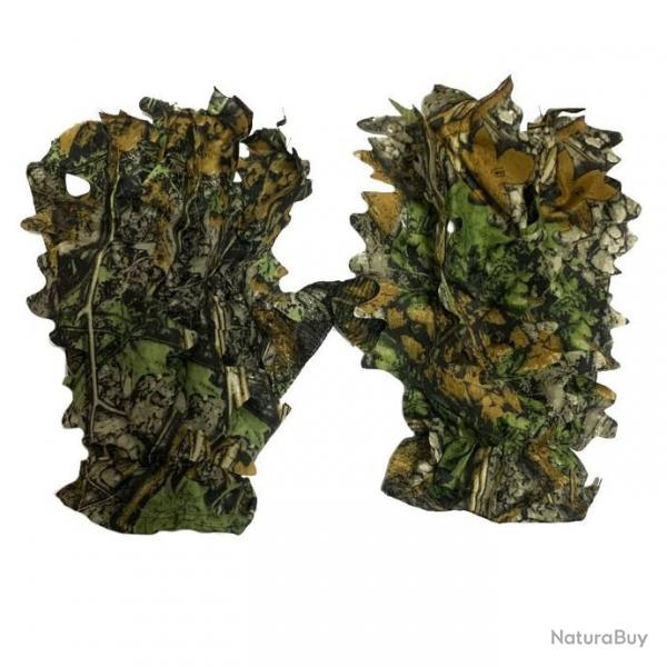 Gants de camouflage confortable et antidrapant avec feuilles 3D