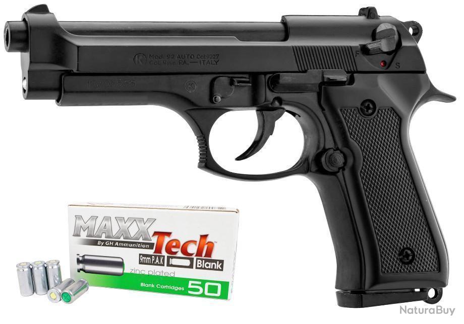 Pistolet à Blanc Semi Automatique Kimar 92 Beretta + Malette + 50 balles  9mm PAK - Pistolets d'alarme (8361028)