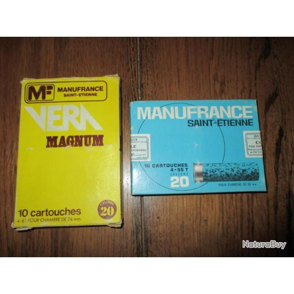 LOT DE 2 BOITES DE CARTOUCHES MANUFRANCE CAL 20
