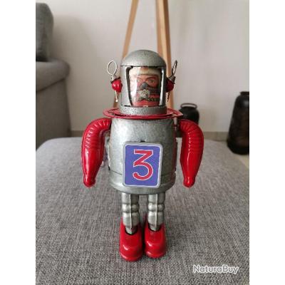 Vieux Robot En Tôle Mécanique – Jouet Vintage à Remonter – état D’occasion